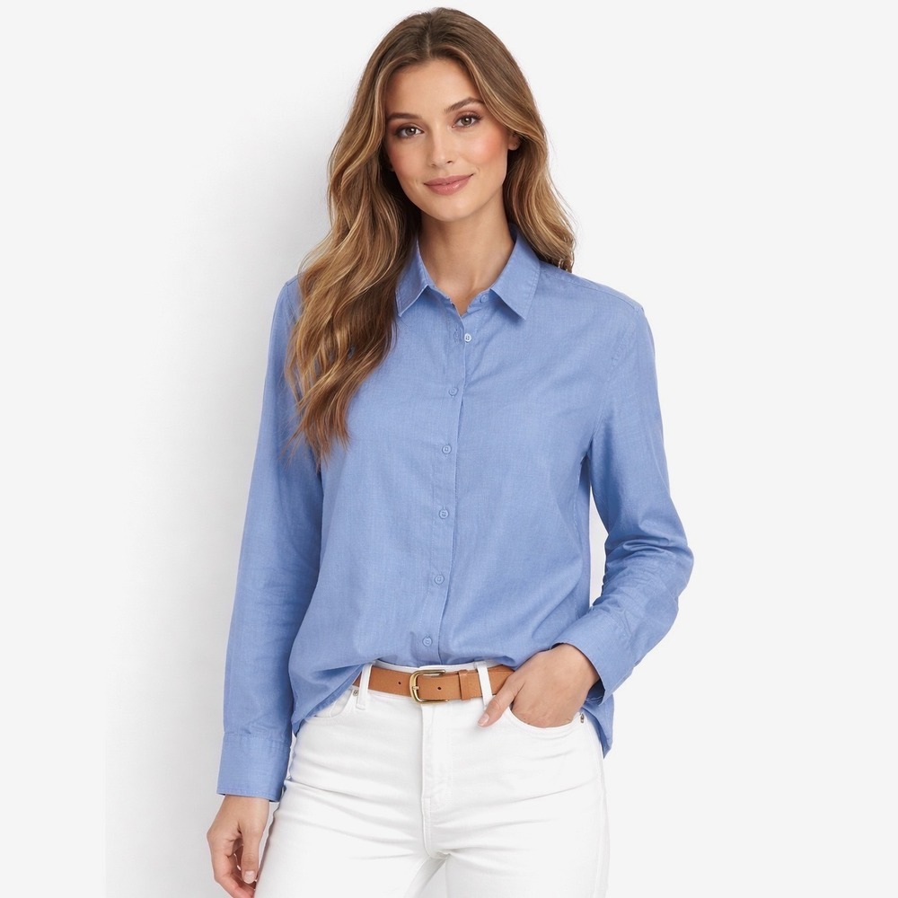 Classic Blue Button-Front Cotton Shirt - Women